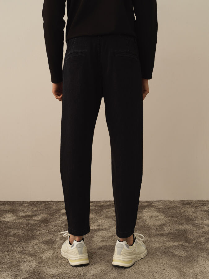Siyah Pamuk Dokulu Regular Fit Jogger Pantolon - Xint