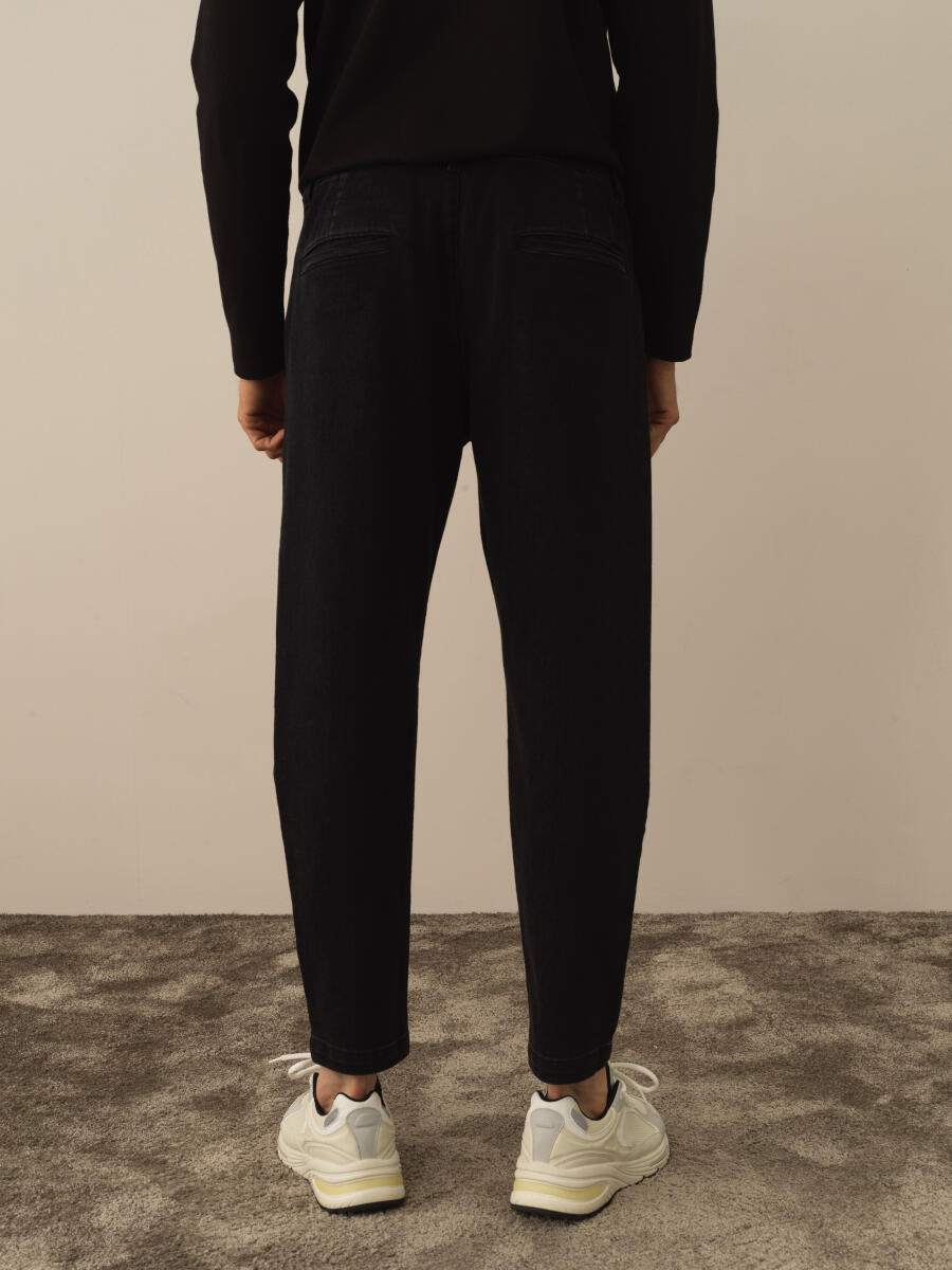 Siyah Pamuk Dokulu Regular Fit Jogger Pantolon - 3