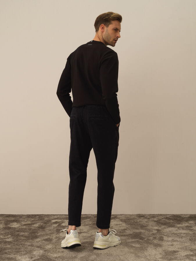 Siyah Pamuk Dokulu Regular Fit Jogger Pantolon - Xint