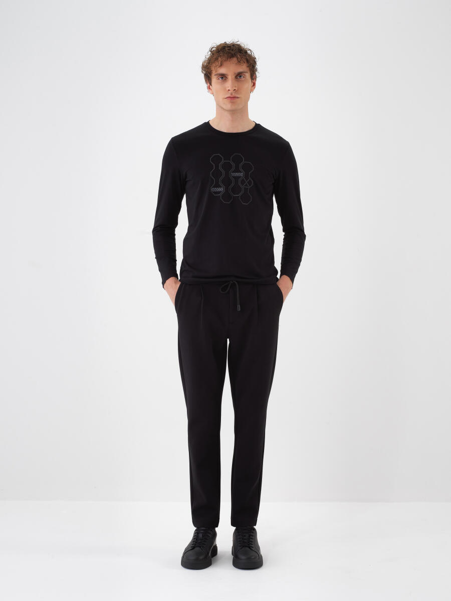 Siyah Pamuk Dokulu Regular Fit Jogger Pantolon - 5