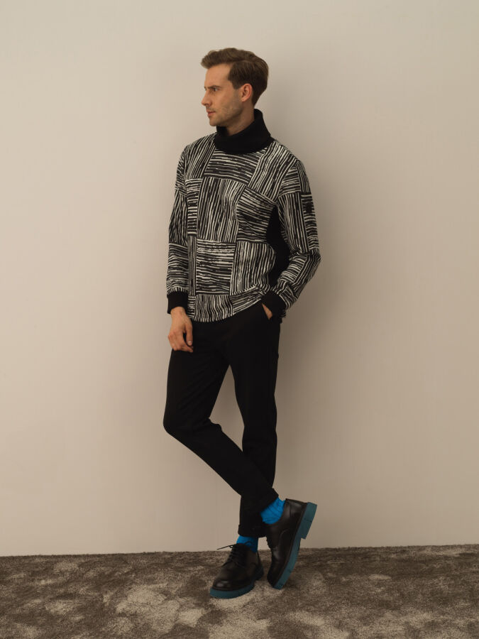 Siyah Pamuk Dokulu Slim Fit Jogger Pantolon - Xint