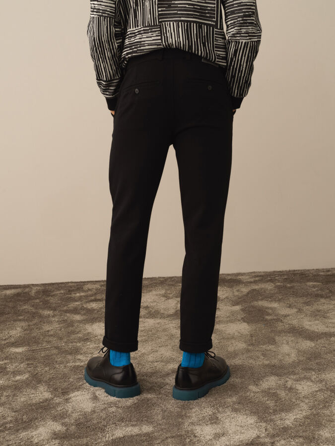 Siyah Pamuk Dokulu Slim Fit Jogger Pantolon - Xint