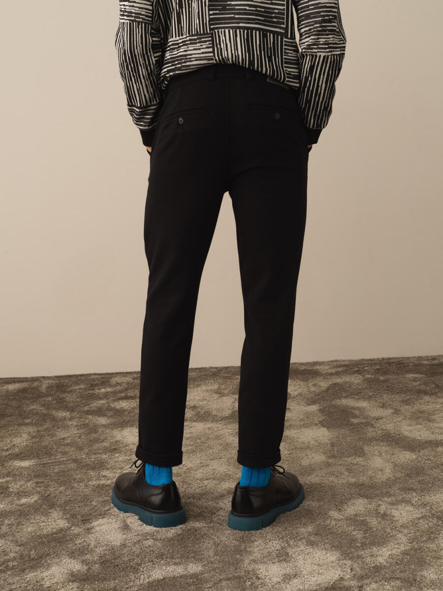 Siyah Pamuk Dokulu Slim Fit Jogger Pantolon - 3