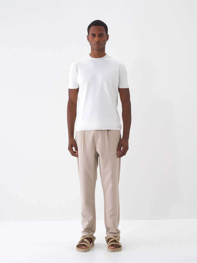 Taş Rengi Keten Karışımlı Slim Fit Jogger