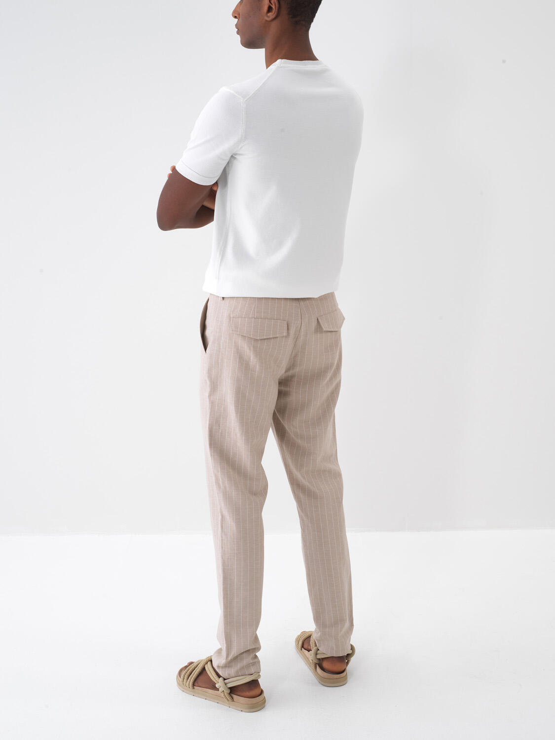 Taş Rengi Keten Karışımlı Slim Fit Jogger