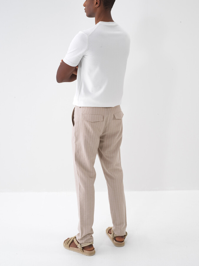 Taş Rengi Keten Karışımlı Slim Fit Jogger