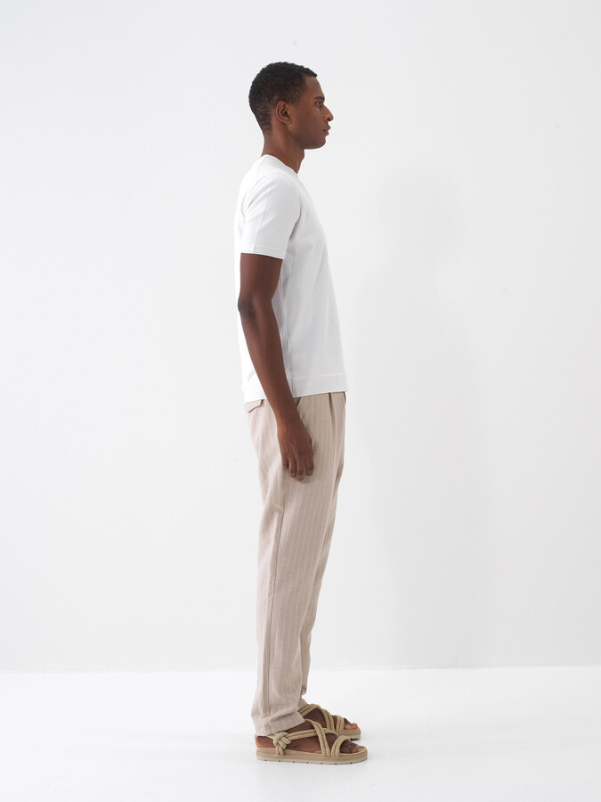 Taş Rengi Keten Karışımlı Slim Fit Jogger (1)