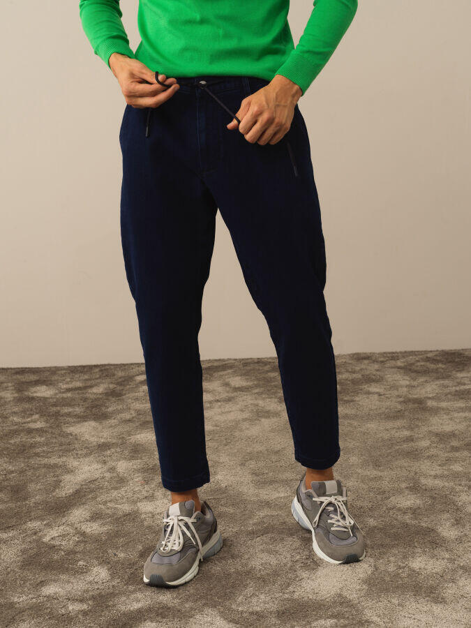 Xint Toptan Lacivert Pamuk Dokulu Regular Fit Jogger Pantolon