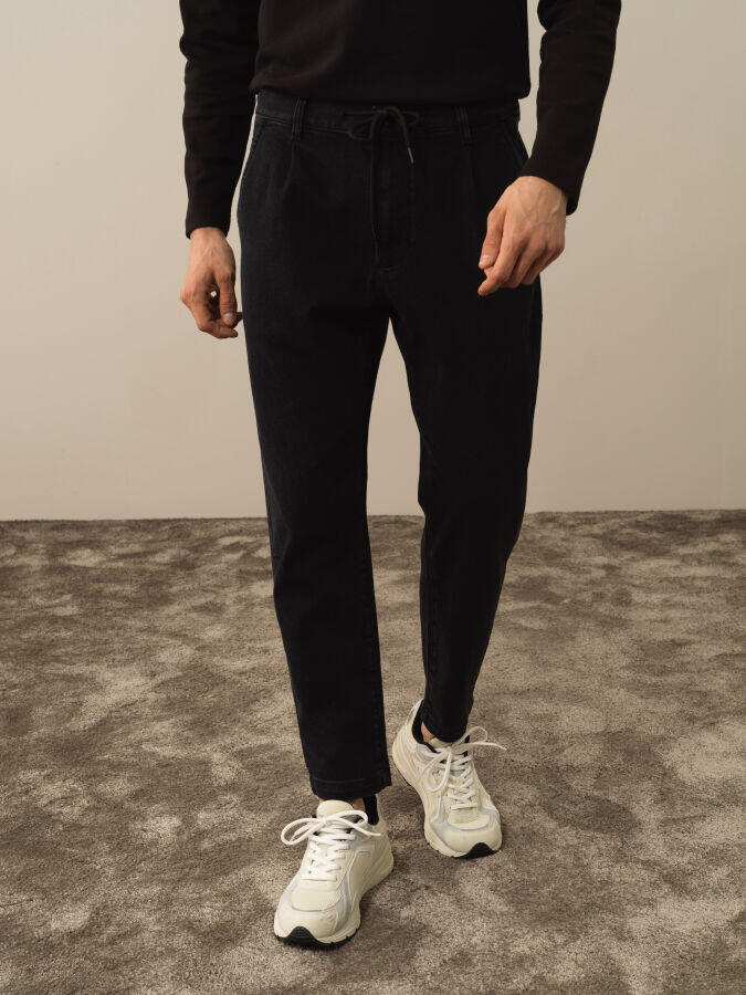 Xint Toptan Siyah Pamuk Dokulu Regular Fit Jogger Pantolon