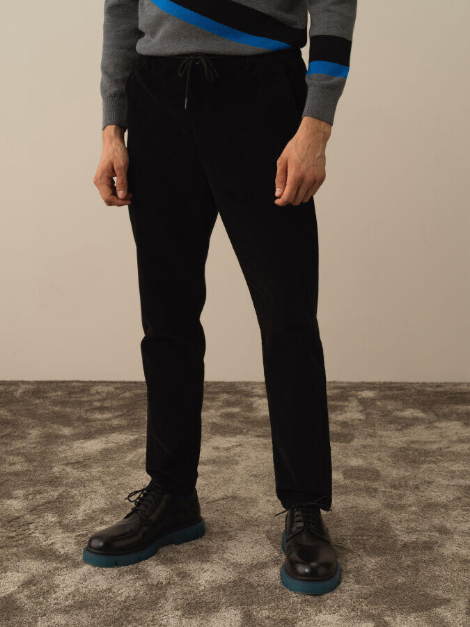 Xint Toptan Siyah Pamuk Dokulu Regular Fit Jogger Pantolon