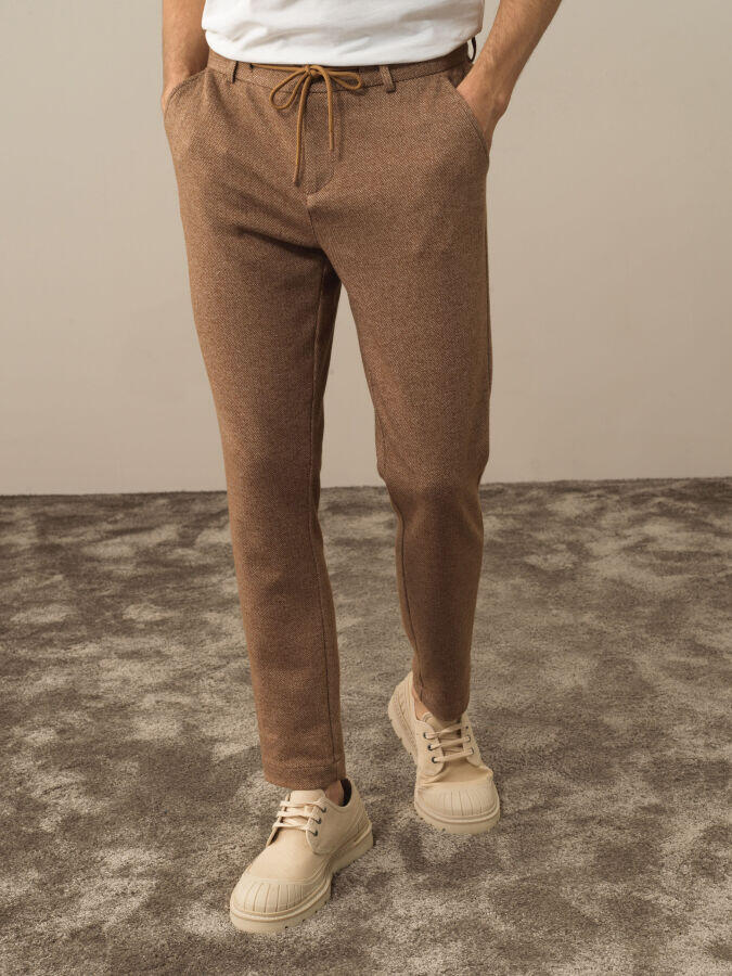 Xint Toptan Camel Doğal Yün Dokulu Slim Fit Jogger Pantolon