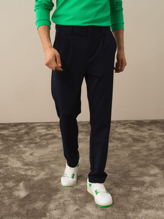Xint Toptan Lacivert Pamuk Dokulu Slim Fit Jogger Pantolon