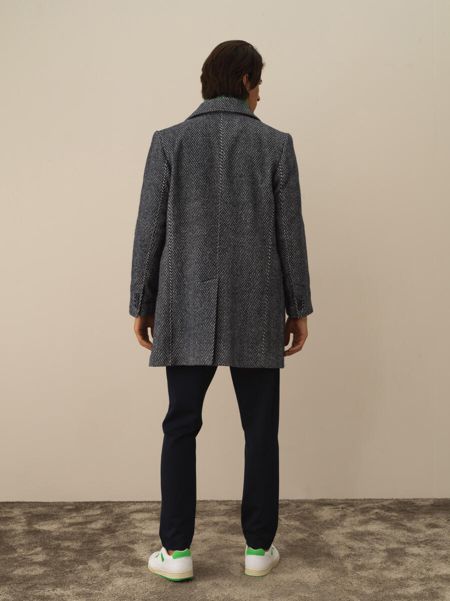 Lacivert Doğal Yün Dokulu Regular Fit Kaban - 6