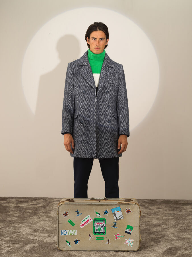 Lacivert Doğal Yün Dokulu Regular Fit Kaban - Xint