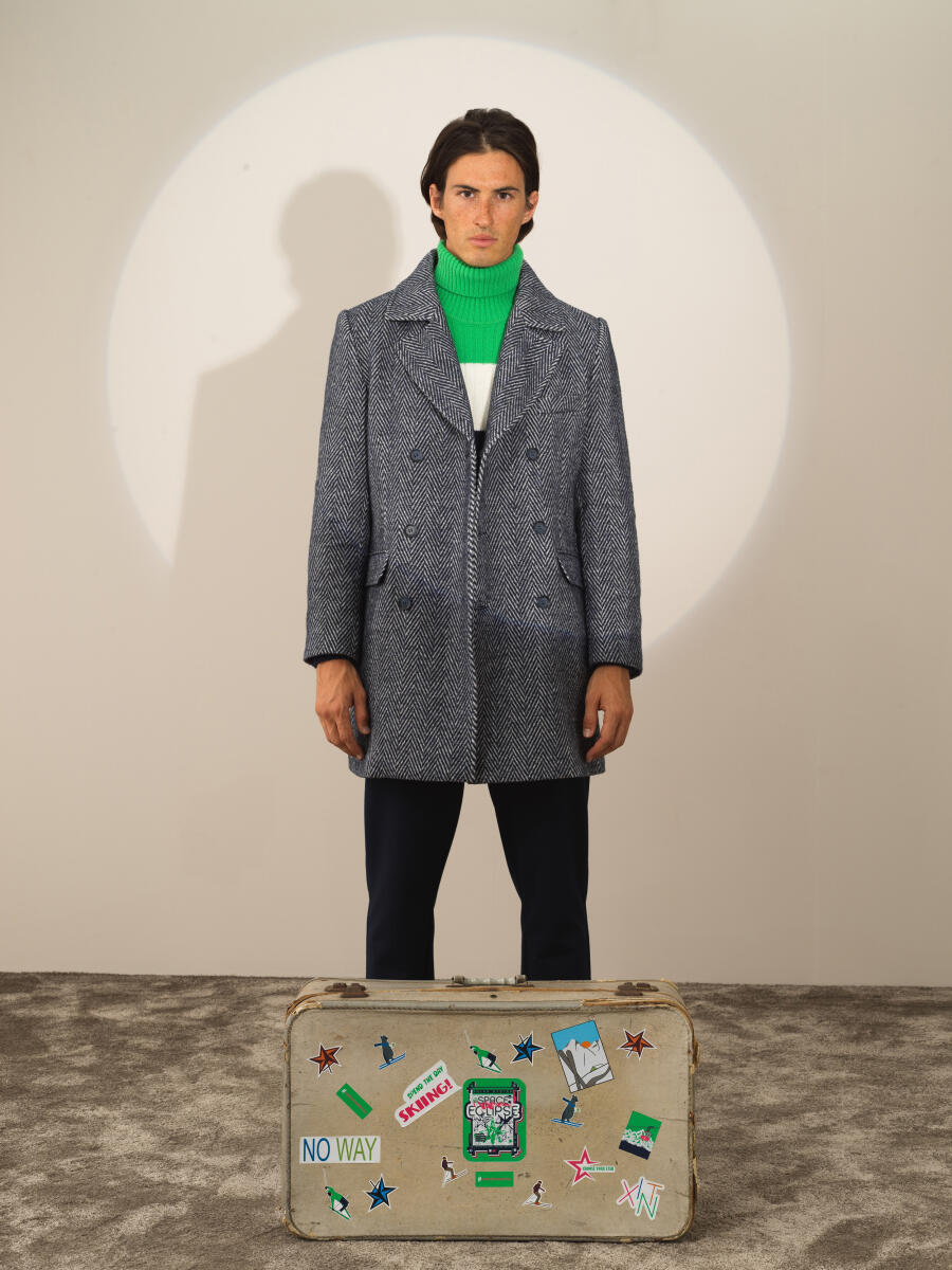 Lacivert Doğal Yün Dokulu Regular Fit Kaban