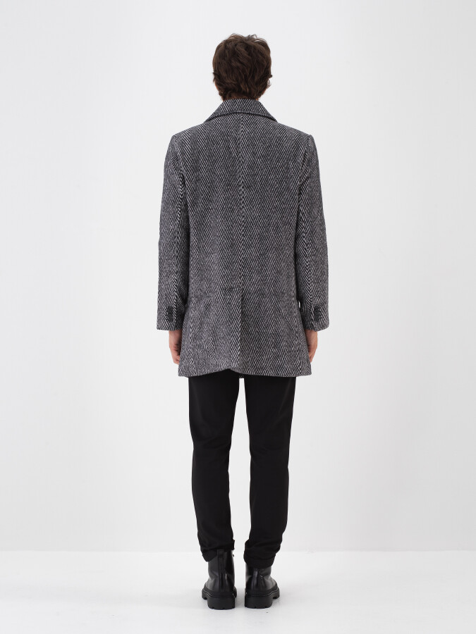 Siyah Doğal Yün Dokulu Regular Fit Kaban - Xint