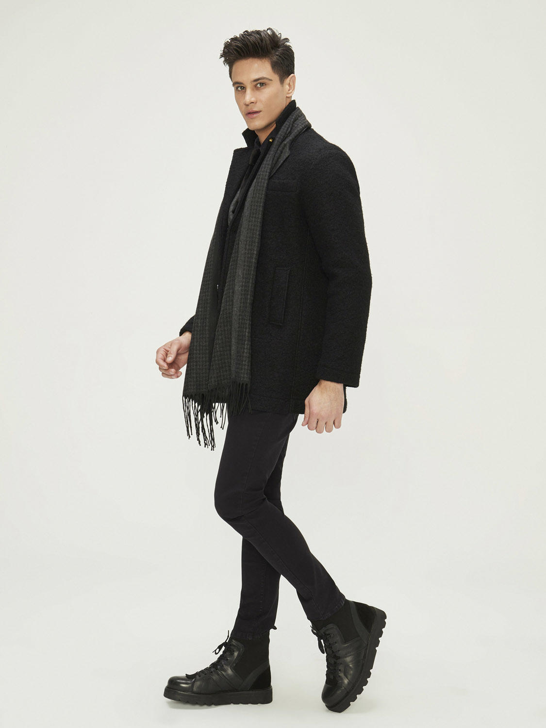 İki Düğmeli Slim Fit Yünlü Uzun Kaban aralık kontrol