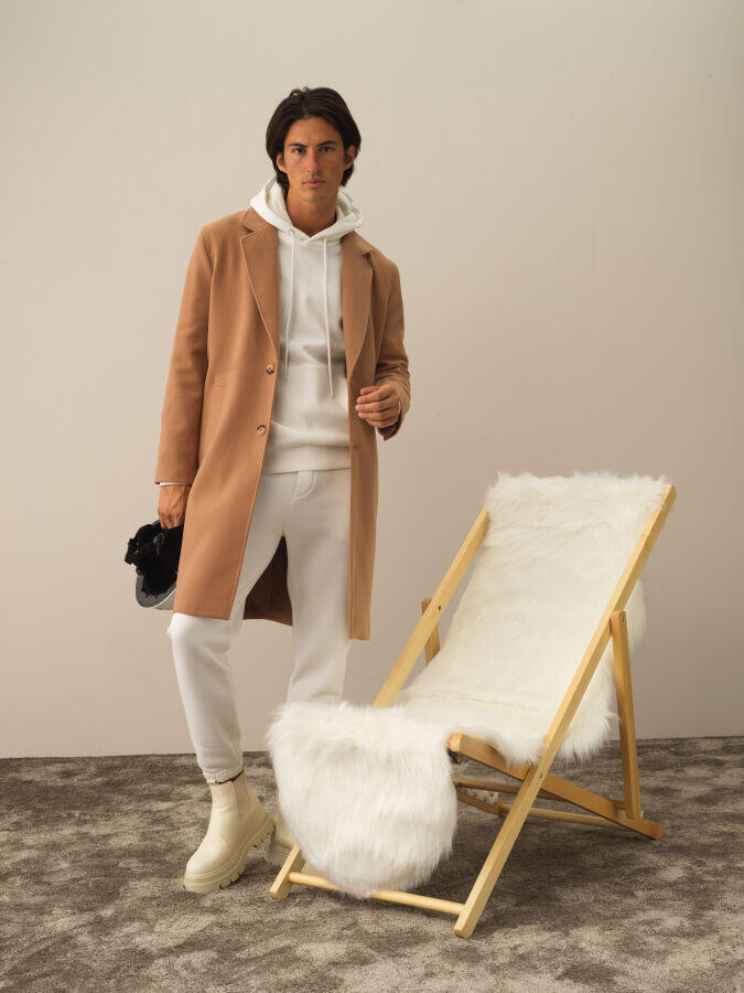 Xint Toptan Camel Esnek Dokulu Regular Fit Kaban