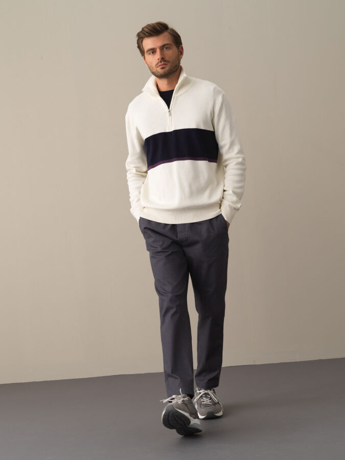Ekru Regular Fit Dik Yaka Pamuk Sweatshirt - 2