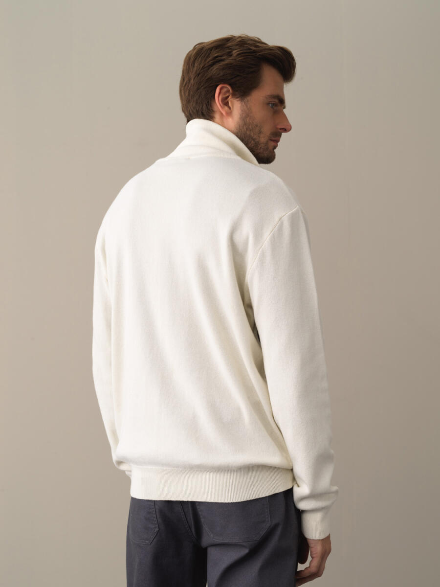 Ekru Regular Fit Dik Yaka Pamuk Sweatshirt - 4