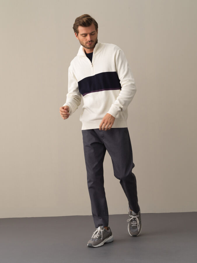 Ekru Regular Fit Dik Yaka Pamuk Sweatshirt - 3