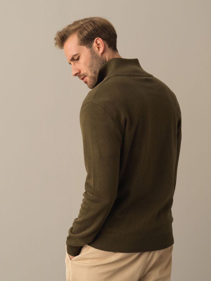 Haki Regular Fit Dik Yaka Pamuk Sweatshirt - 3
