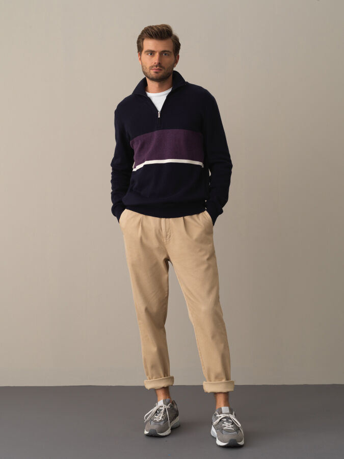 Lacivert Regular Fit Dik Yaka Pamuk Sweatshirt - 2