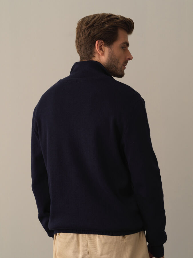 Lacivert Regular Fit Dik Yaka Pamuk Sweatshirt - 3