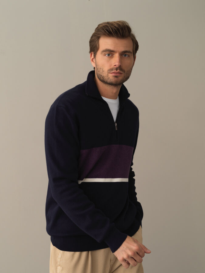 Lacivert Regular Fit Dik Yaka Pamuk Sweatshirt - 1