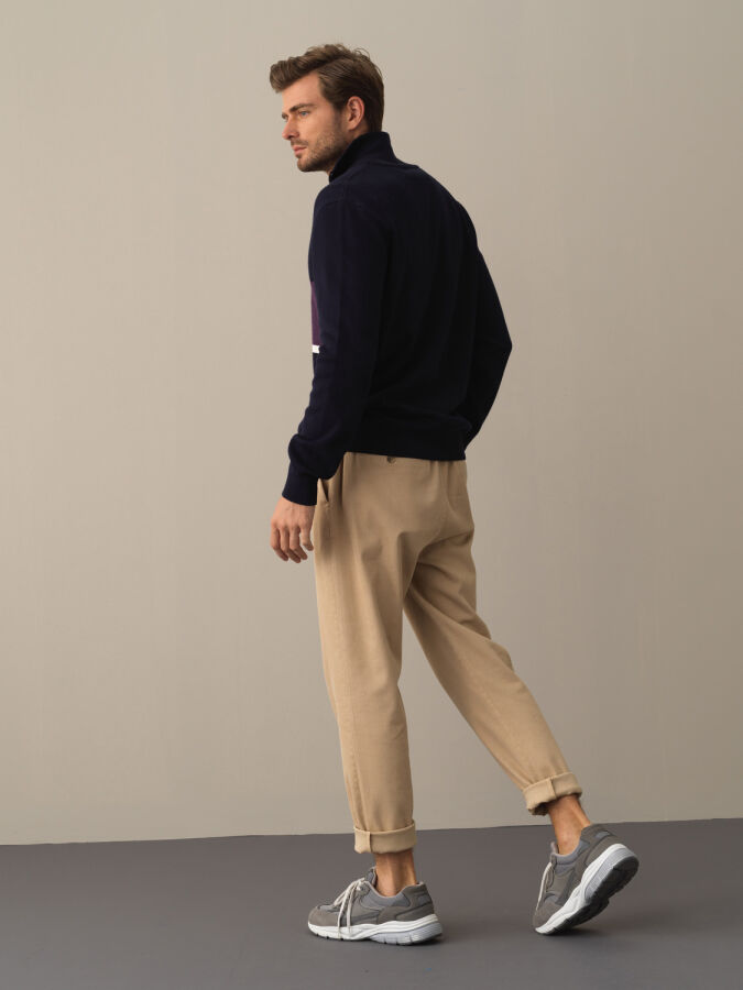 Lacivert Regular Fit Dik Yaka Pamuk Sweatshirt - 4
