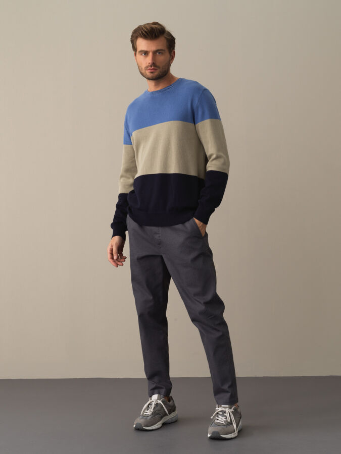 Lacivert Regular Fit Bisiklet Yaka Pamuk Kazak - 2