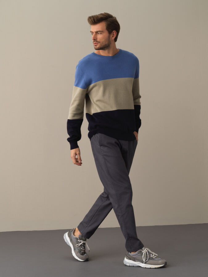 Lacivert Regular Fit Bisiklet Yaka Pamuk Kazak - 3