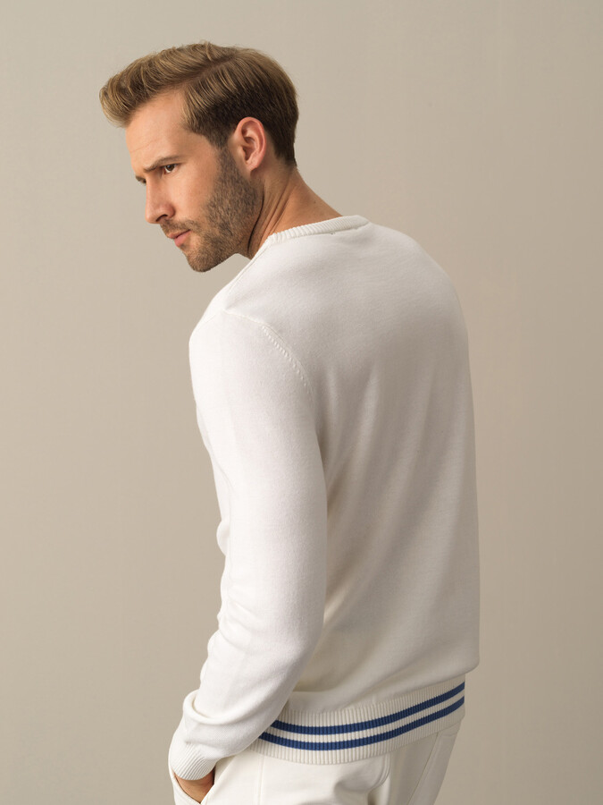 Ekru Regular Fit Bisiklet Yaka Pamuklu Kazak - 3