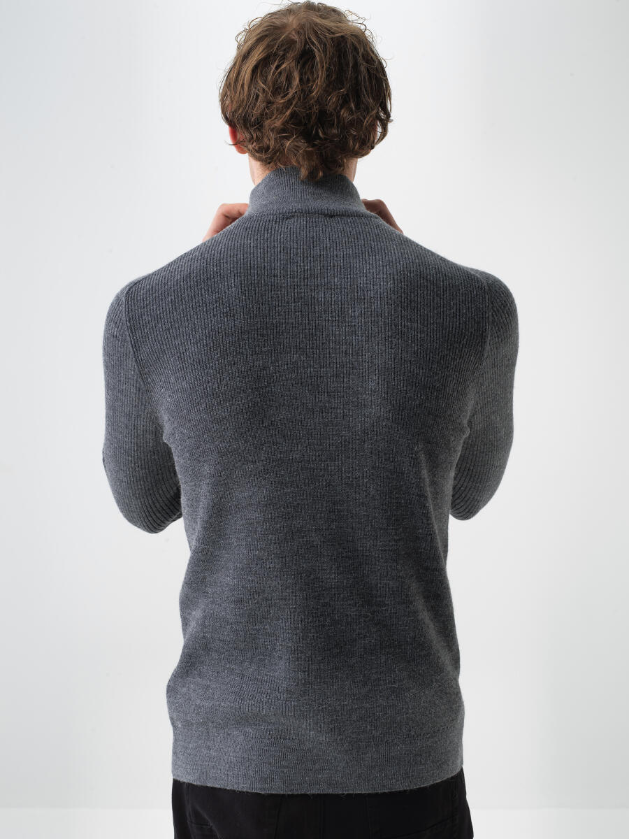 Antrasit Doğal Yün Dokulu Regular Fit Kazak - 4