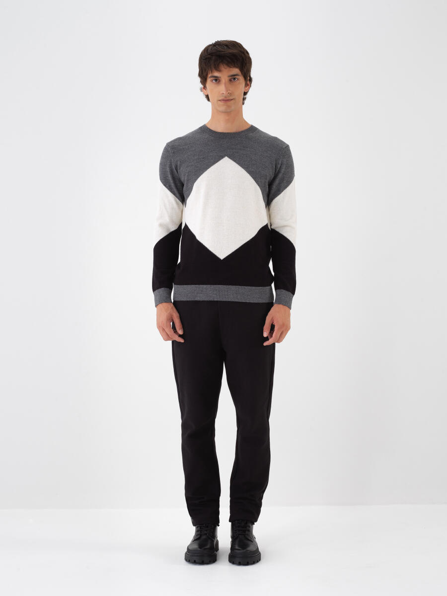 Antrasit Doğal Yün Dokulu Regular Fit Kazak - 2