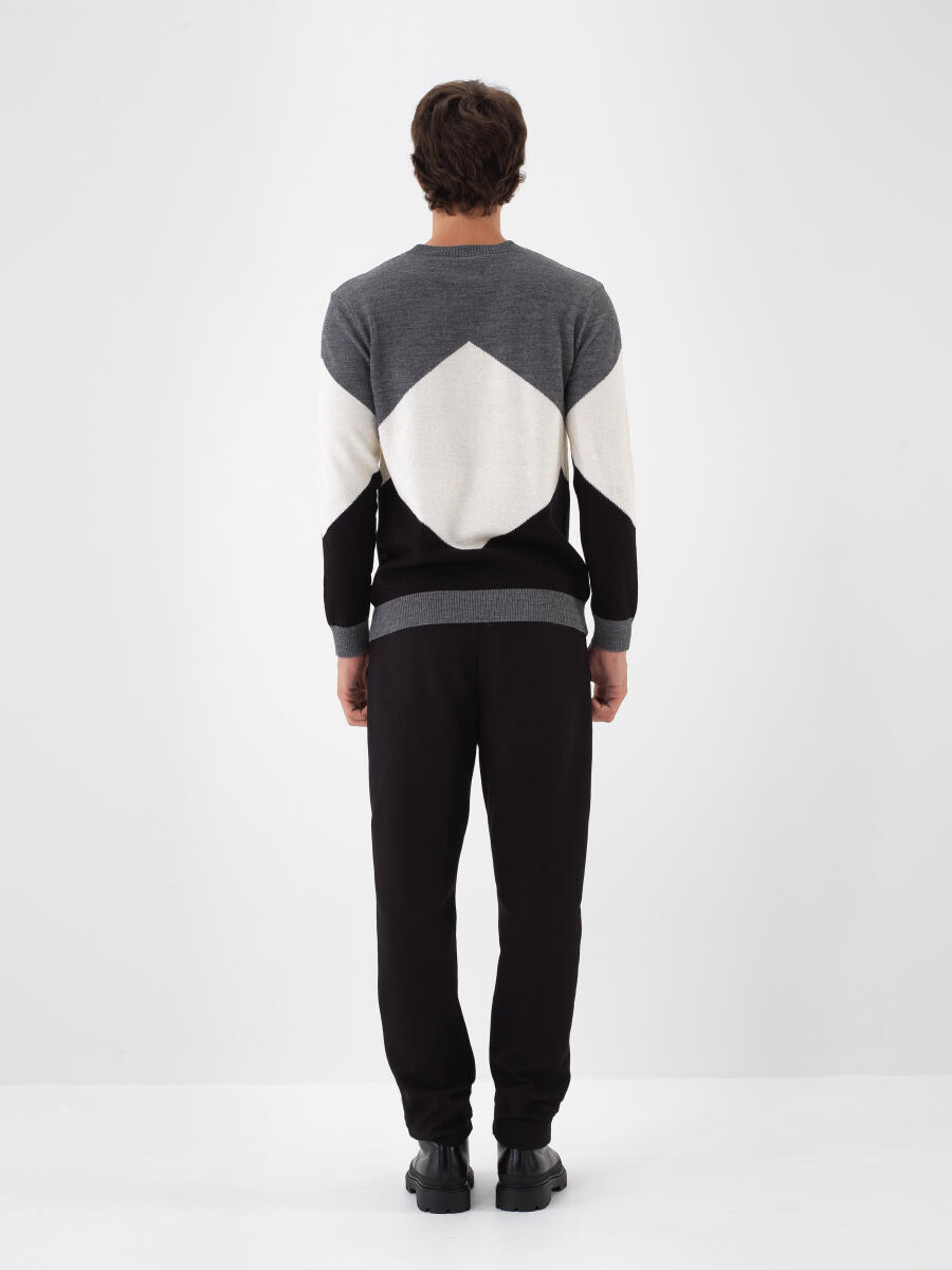 Antrasit Doğal Yün Dokulu Regular Fit Kazak - 4