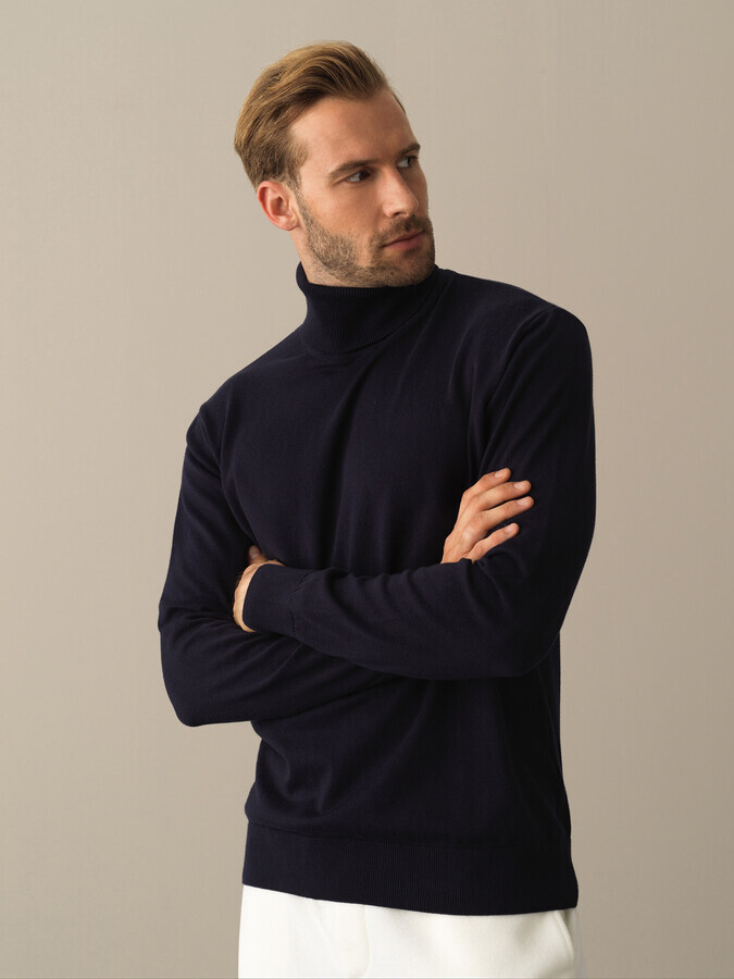 Lacivert Pamuk Dokulu Regular Fit Kazak 