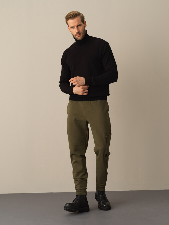 Siyah Pamuk Dokulu Regular Fit Basic Kazak - Xint