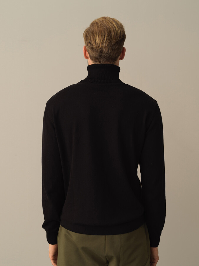 Siyah Pamuk Dokulu Regular Fit Basic Kazak - Xint