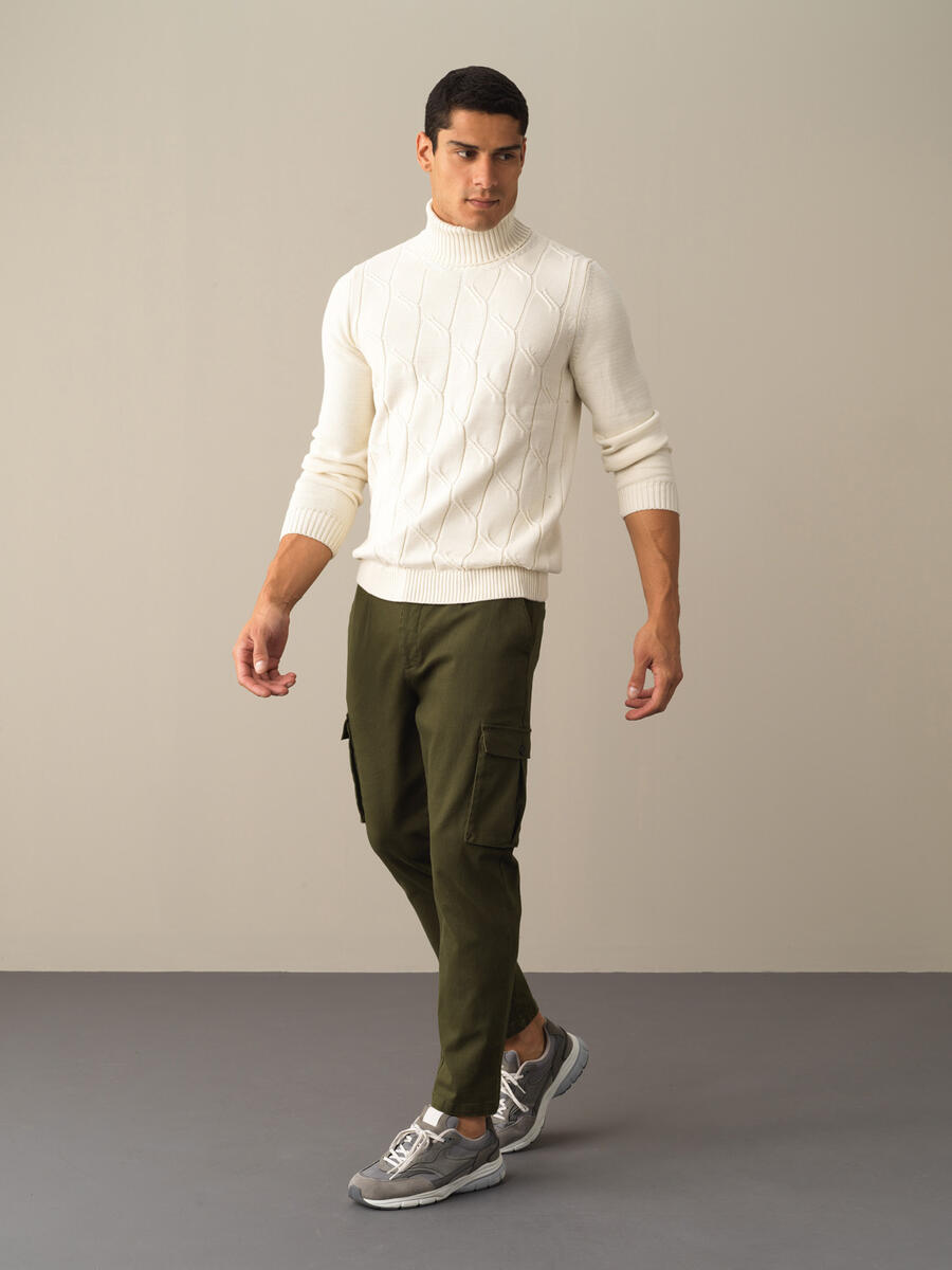 Ekru Pamuk Dokulu Regular Fit Kazak - 2