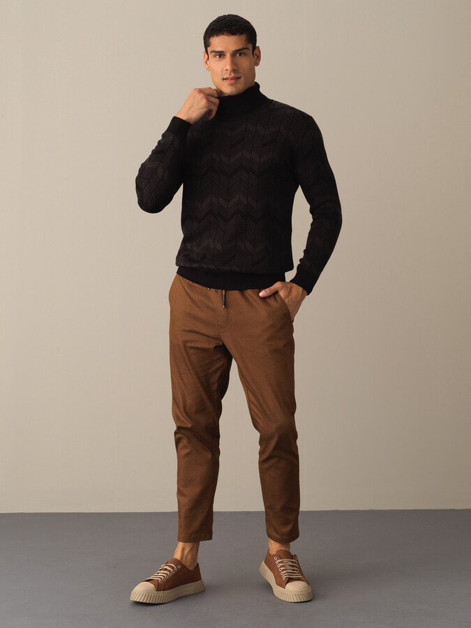 Siyah Regular Fit Balıkçı Yaka Pamuklu Kazak - 2
