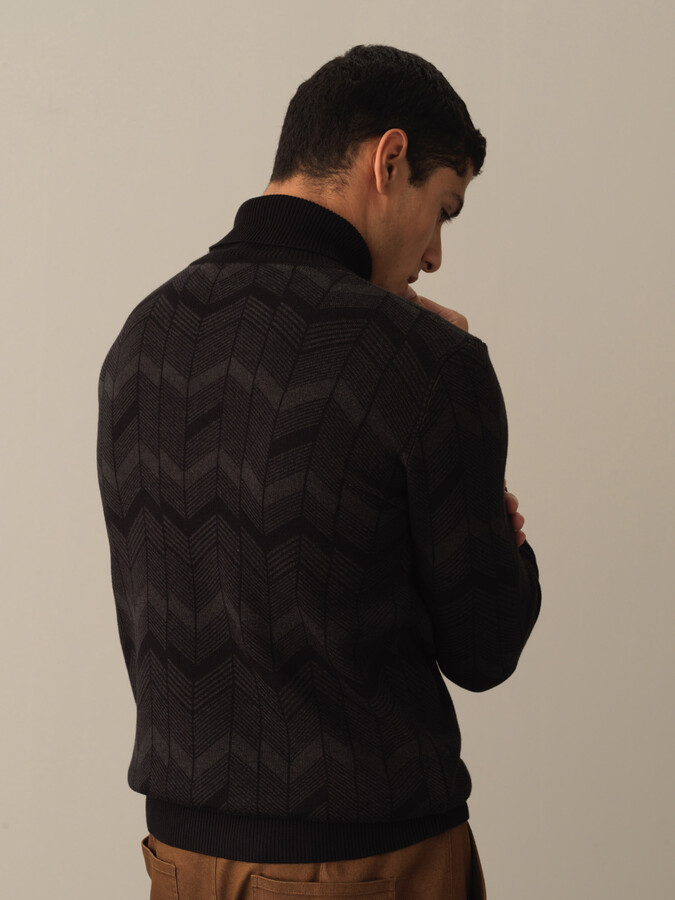 Siyah Regular Fit Balıkçı Yaka Pamuklu Kazak - 3