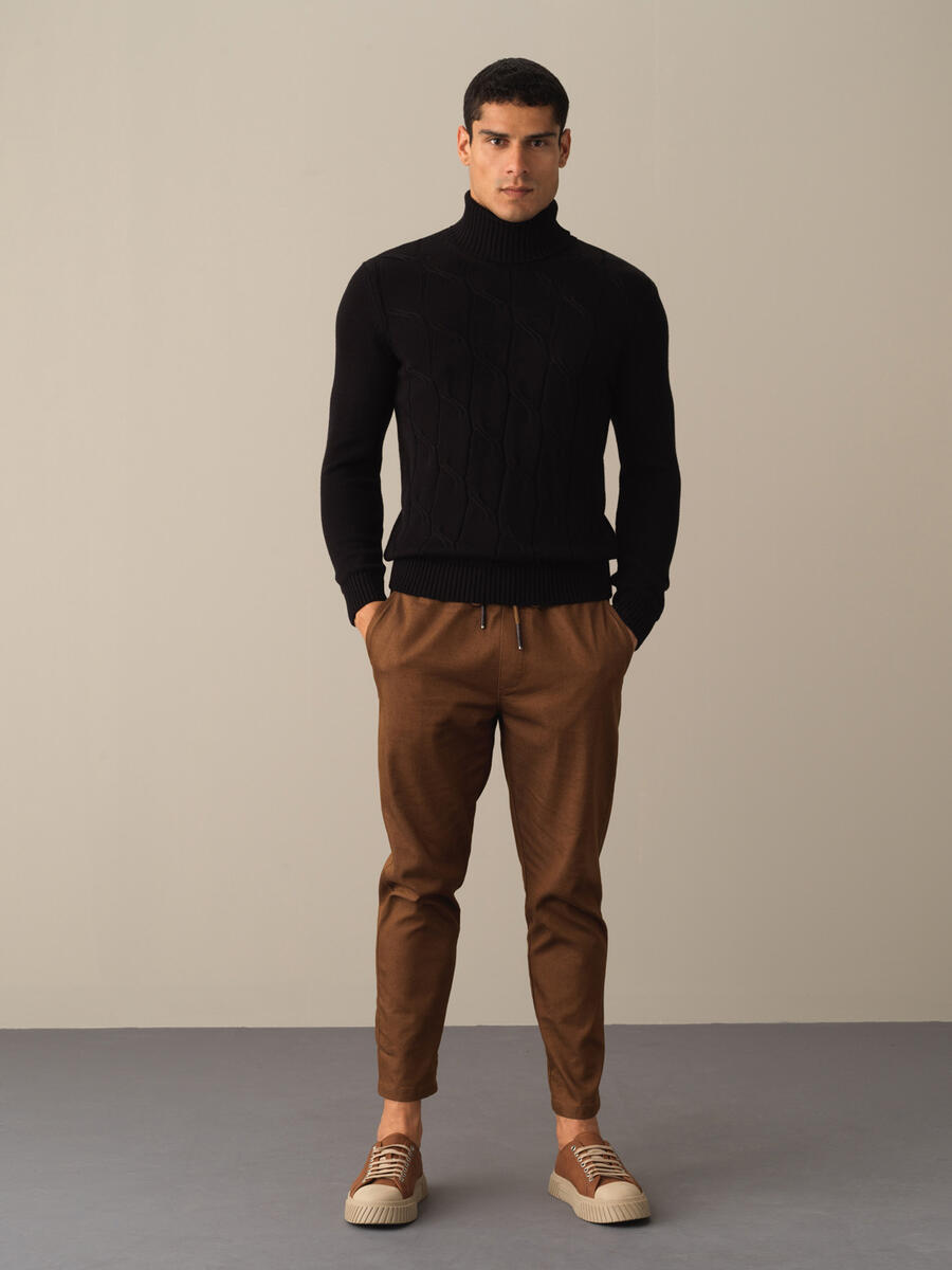 Siyah Pamuk Dokulu Regular Fit Kazak - 2