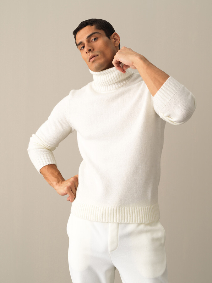 Ekru Regular Fit Balıkçı Yaka Kazak - 1