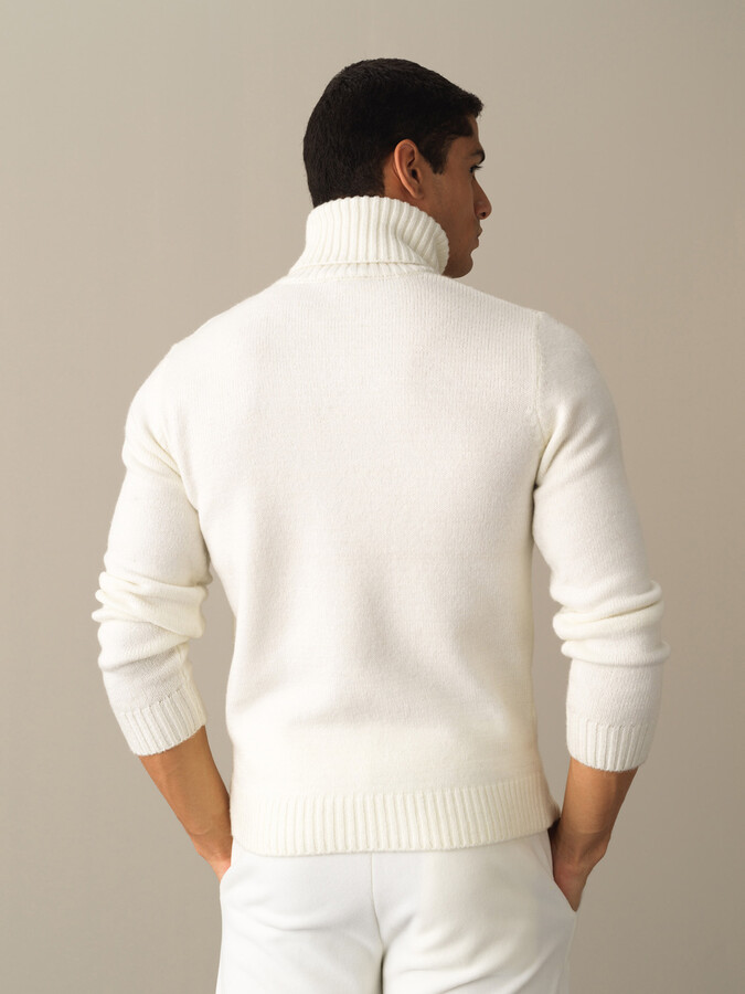Ekru Regular Fit Balıkçı Yaka Kazak - 3