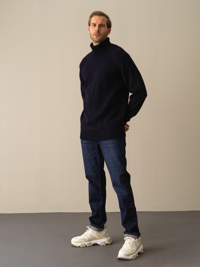 Lacivert Regular Fit Balıkçı Yaka Kazak - 2