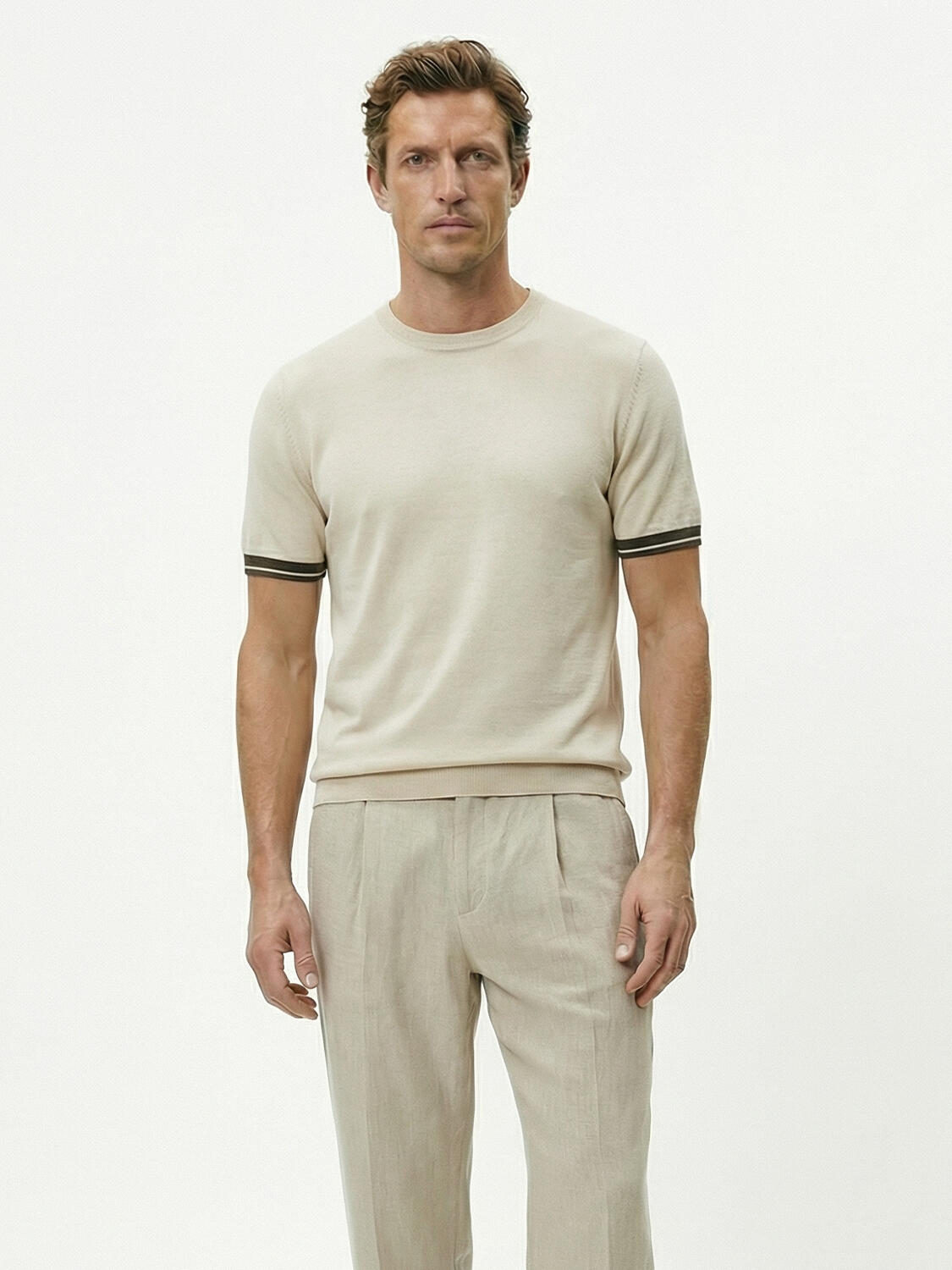 Bej Doğal Dökümlü Regular Fit Kazak - 1