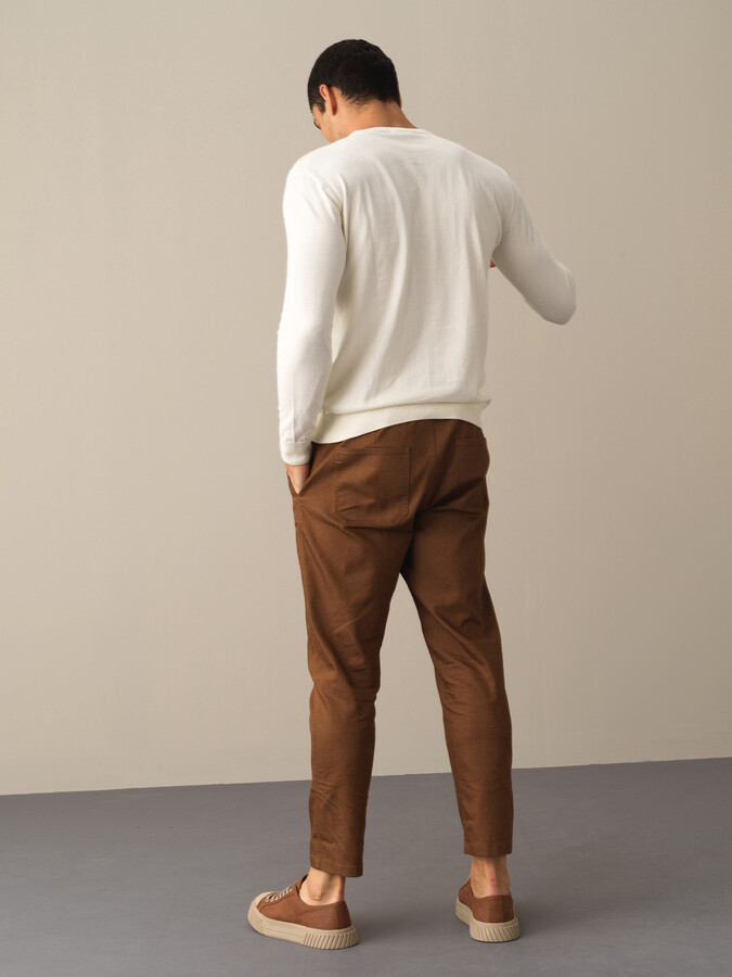 Ekru Pamuk Dokulu Regular Fit Basic Kazak - Xint