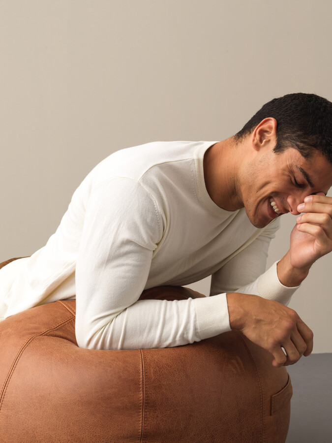 Ekru Pamuk Dokulu Regular Fit Basic Kazak - Xint