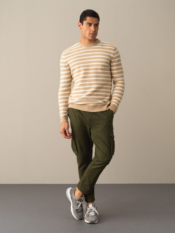 Bej Regular Fit Bisiklet Yaka Kazak - 2